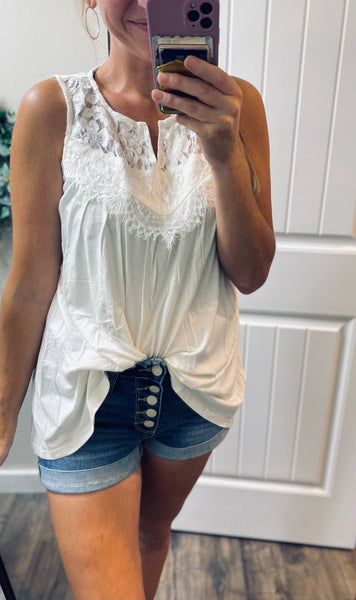 Sale! White Lace Detail Sleeveless Top