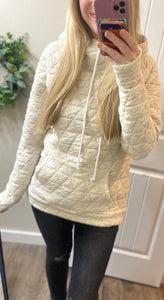 White Geometric Quilted Hoodie
