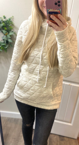 White Geometric Quilted Hoodie