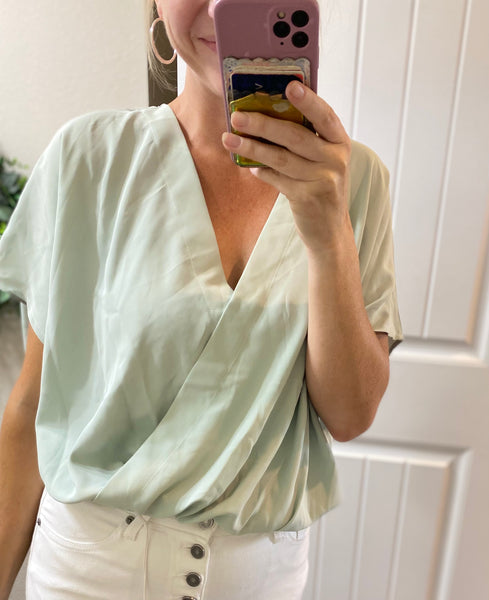 Light Sage Dolman Sleeve Bodysuit Blouse