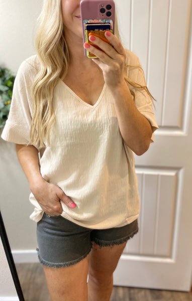 Bone Oversized Cuff Sleeve Blouse
