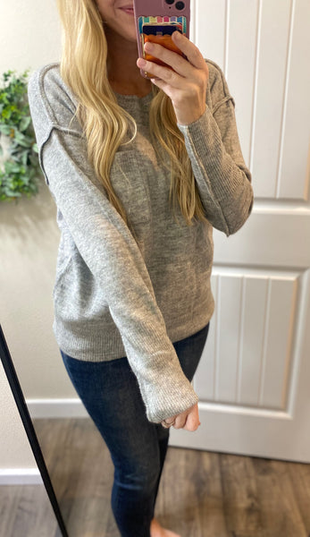 Grey Melange Hi-Low Round Neck Sweater