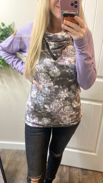 Purple Floral Cowlzip Sweatshirt