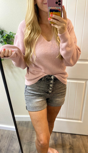 Judy Blue Button Fly Cuffed Shorts in Grey