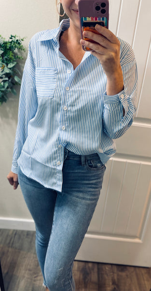 Blue Stripe Business Button Down