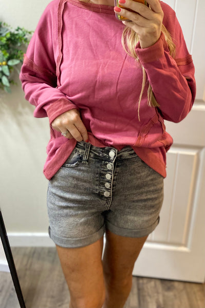 Judy Blue Button Fly Cuffed Shorts in Grey