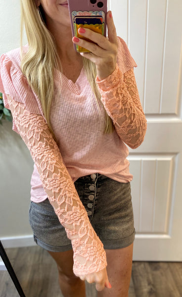 Pink Ruffle Lace Long Sleeve