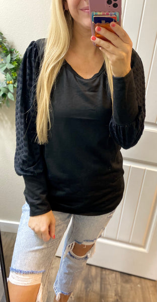 Black Round Neck Polka Dot Long Sleeve