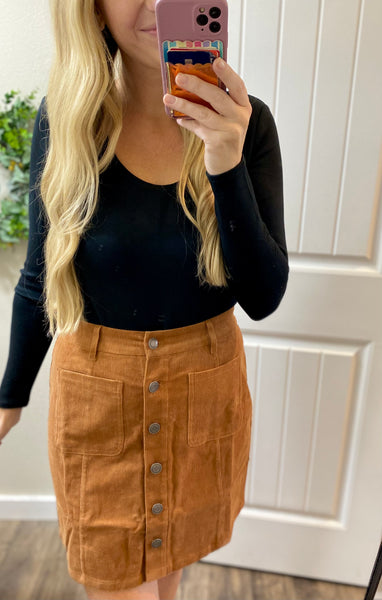 Camel Button Up Corduroy Skirt