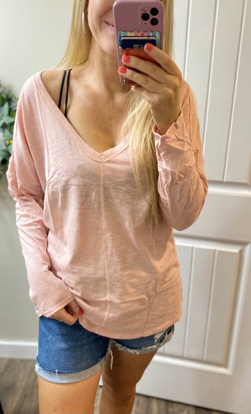 Blush Exposed Seam V-neck Long Sleeve