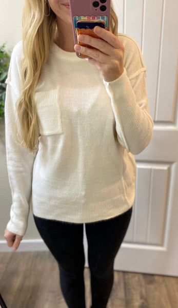 Ivory Melange Hi-Low Round Neck Sweater