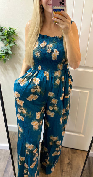 Teal Floral Jumpsuit