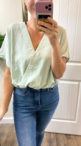 Light Sage Dolman Sleeve Bodysuit Blouse