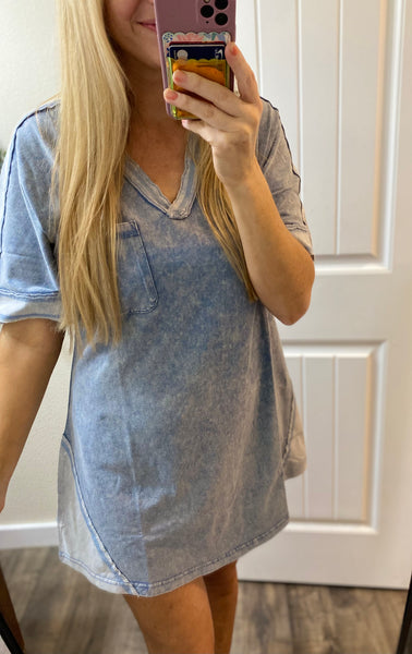 Mineral Wash V Notch T-Shirt Dress