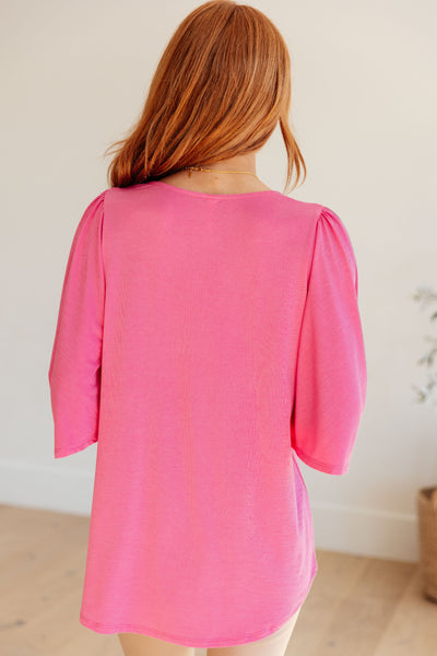 Wrinkle Free Flare Sleeve Top in Magenta