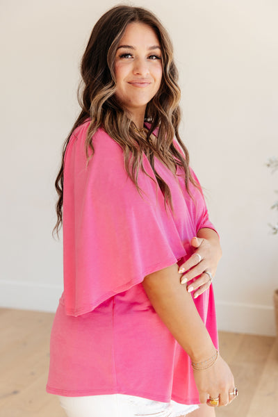 Wrinkle Free Flare Sleeve Top in Magenta