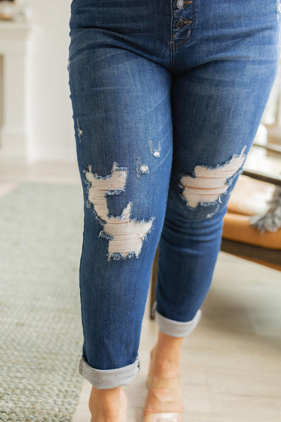 Judy Blue Matte Black Button Fly Distressed Denim