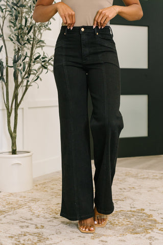 Judy Blue Black with Gold Accents Retro Wide Leg Denim