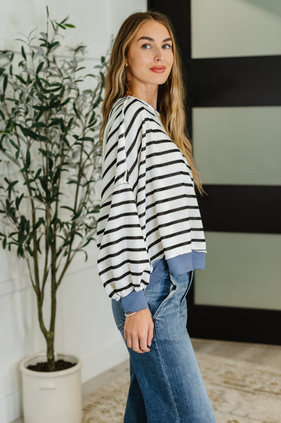 Cute in Comfort Crew Neck Pullover in White, Black and Denim