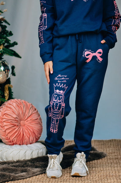 Nutcracker Bows Navy Joggers