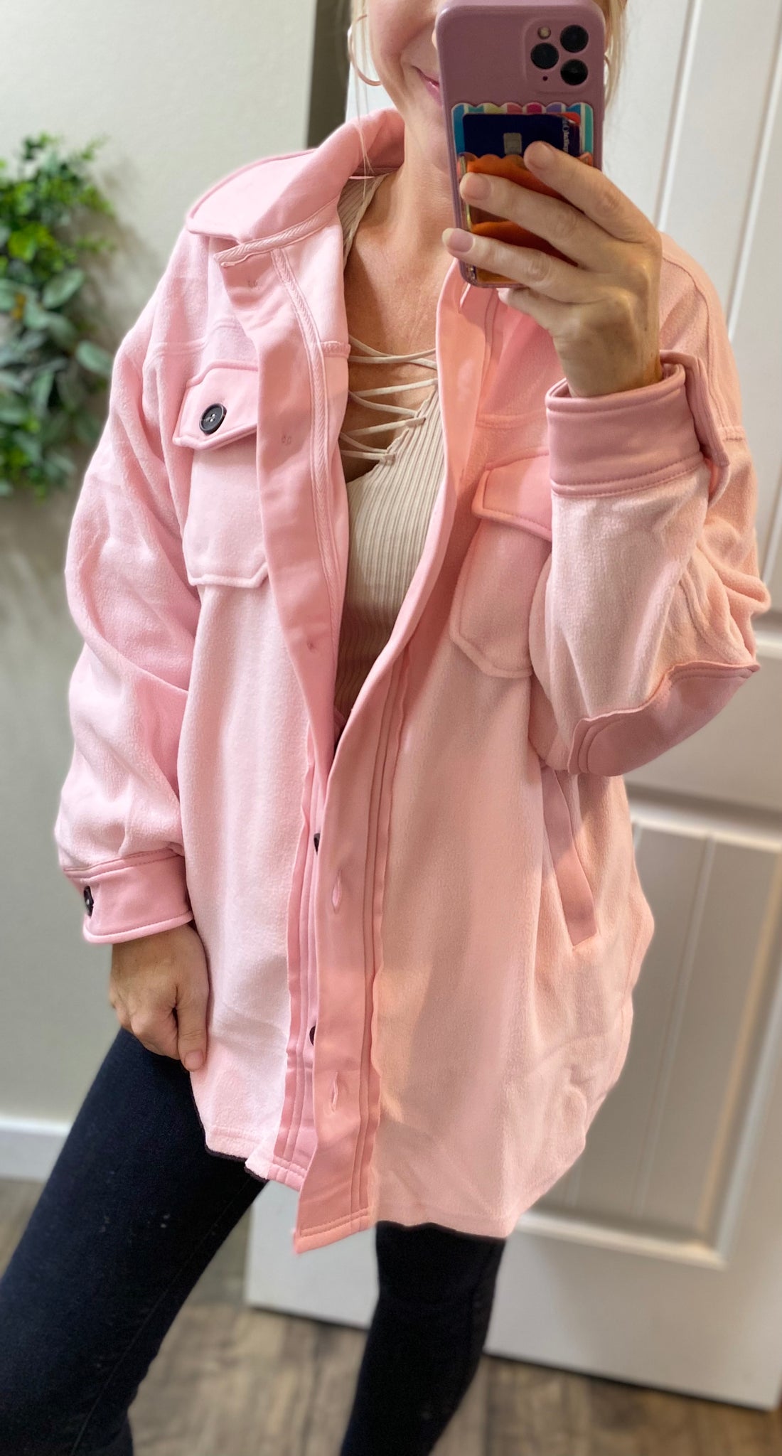 Pink Oversized Fleece Shacket