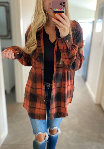 Orange/Black Plaid Fray Flannel