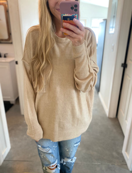 Melange Oversized Hi-Low Pocket Sweater