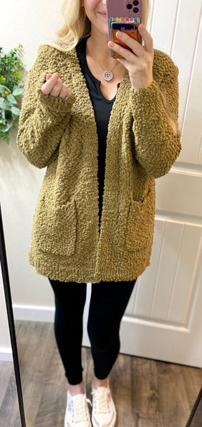 Olive Khaki Popcorn Cardigan