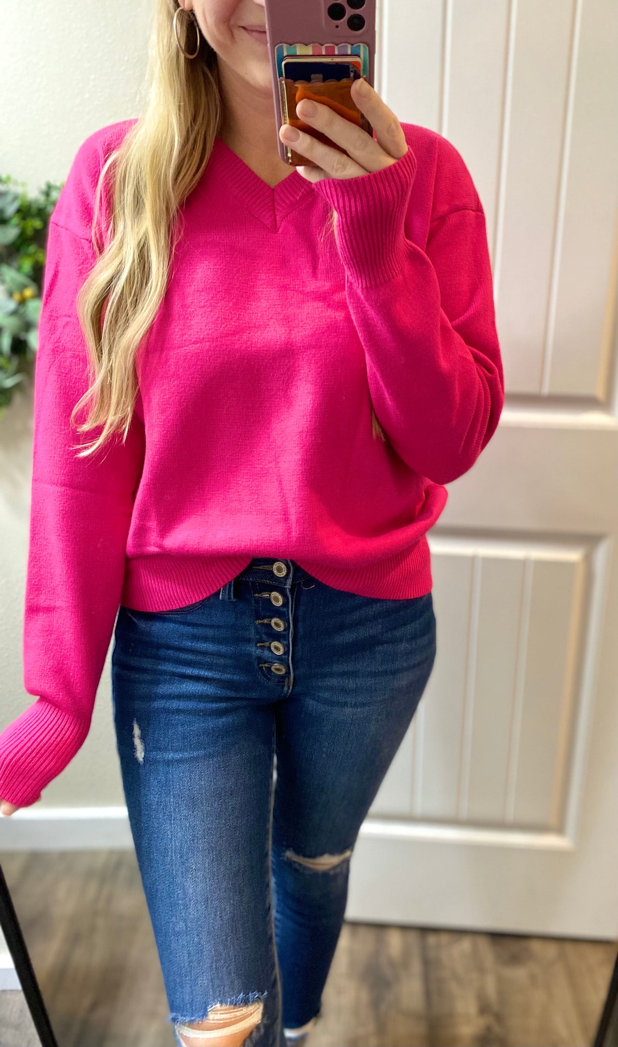 Pink V Neck Soft Sweater