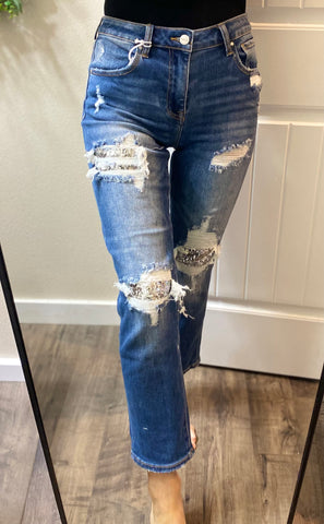 Risen Sequin Patch Jeans