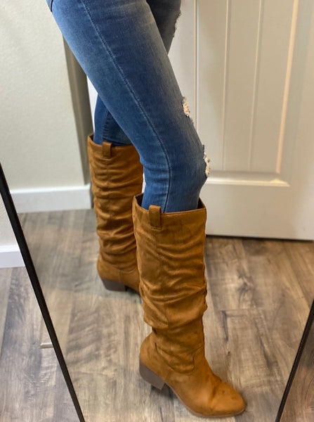 Chesnut Faux Suede Ruched Boots