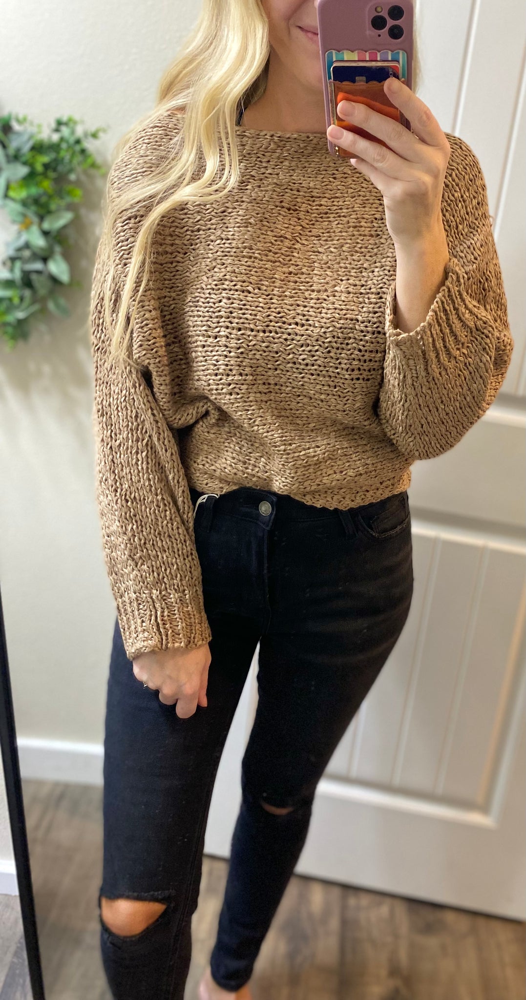 Mocha Knit On/Off Shoulder Sweater