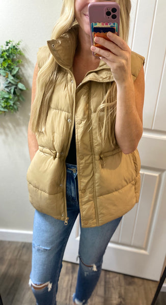 Beige Zip Up Puffer Vest