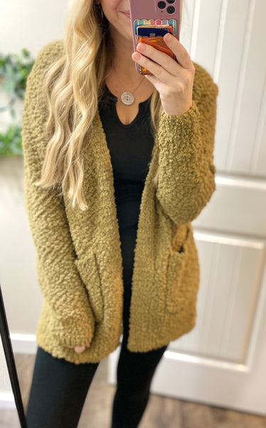 Olive Khaki Popcorn Cardigan