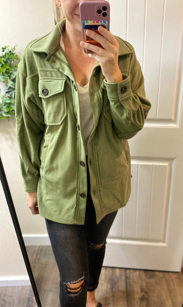 Olive Fleece Shacket