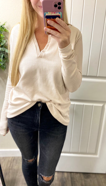 Melange Waffle V Long Sleeve