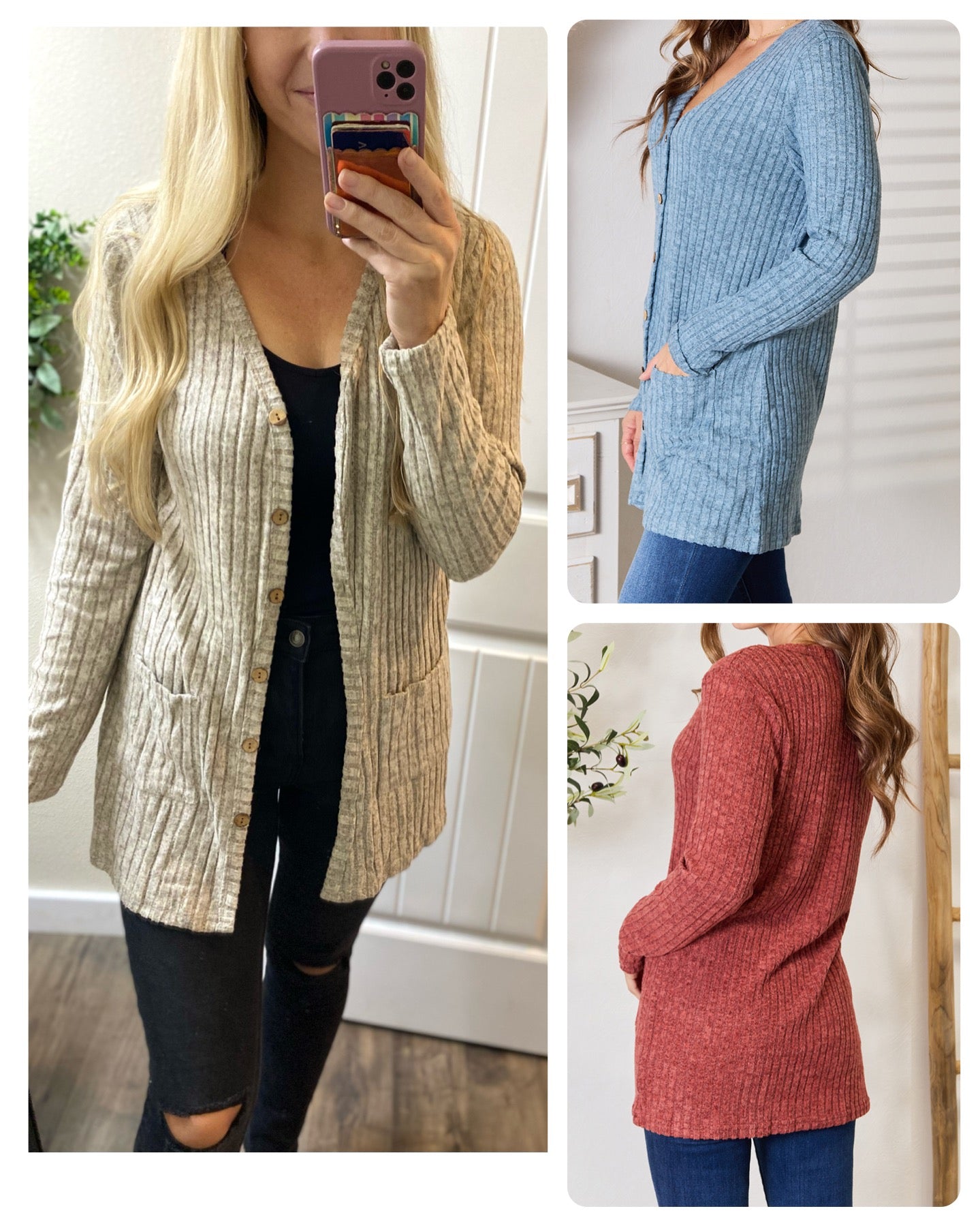 Brushed Ribbed Button Cardigan