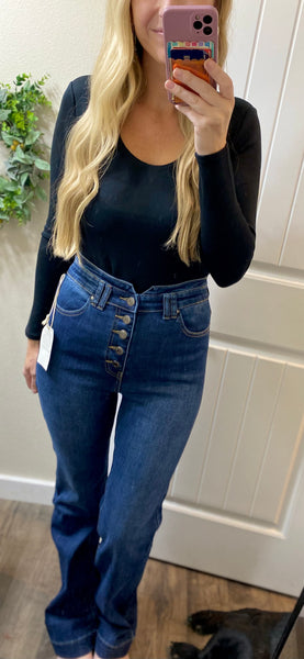 G & L Buttonfly Darkwash Flare Denim