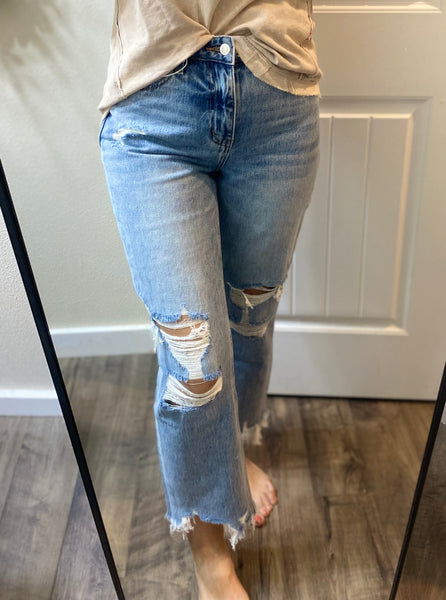 Loveret Distressed Raw Hem Straight Denim