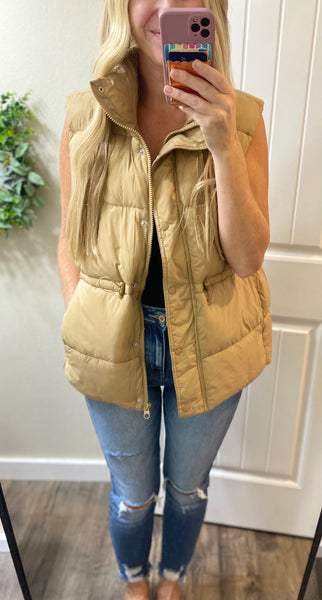 Beige Zip Up Puffer Vest