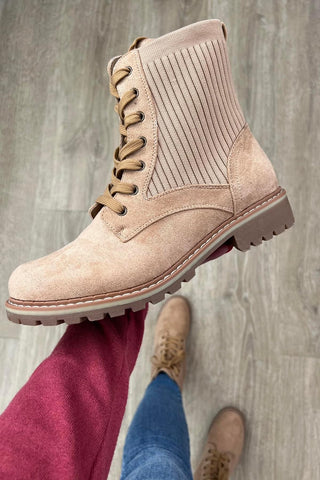 Taupe Lace Up Lug Boots