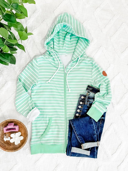 Mint Stripe Full Zip Hoodie