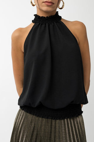 Black Sleeveless Smock Halter Top