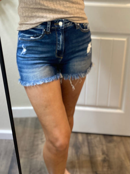 Dark or Midwash Fray Denim Shorts