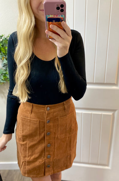 Camel Button Up Corduroy Skirt