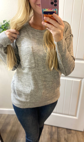 Grey Melange Hi-Low Round Neck Sweater