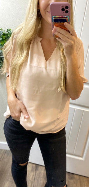 Beige Notch Flowy Blouse