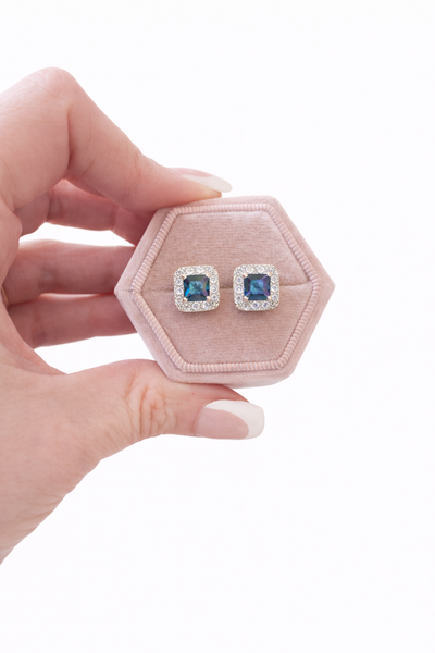 Olivia Emerald Halo Earrings in Mermaid