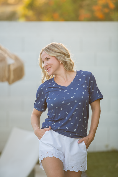 MM Navy Nautical Short Sleeve Top