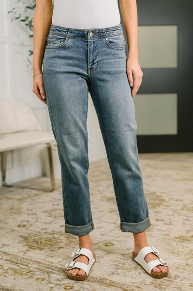 Judy Blue Mid Rise Boyfriend with Adjustable Back Tab + Hollywood WB